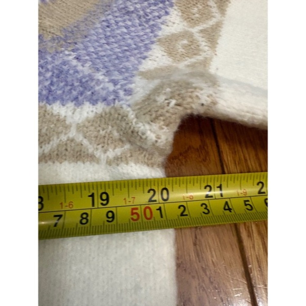 Aspen Womens Mock Neck Fair Isle Knit Sweater Lavender Cream Tan Size Large - Picture 4 of 6